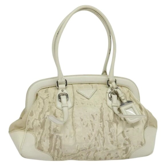 PRADA Shoulder Bag Canvas Silver White Auth - Picture 1 of 16